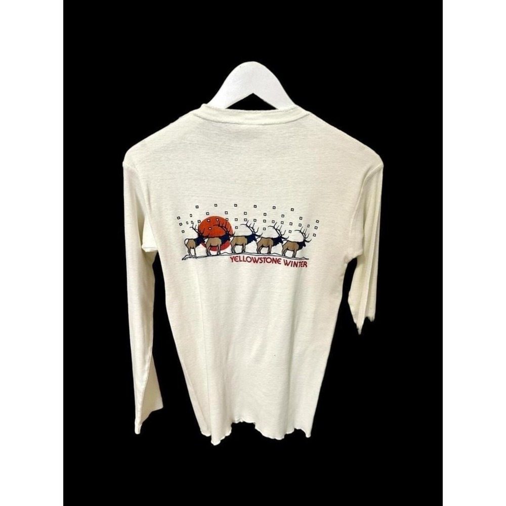 1970's Yellowstone Vintage Henley Thermal Womens Medium Ski  Winter Deer‎ Nature
